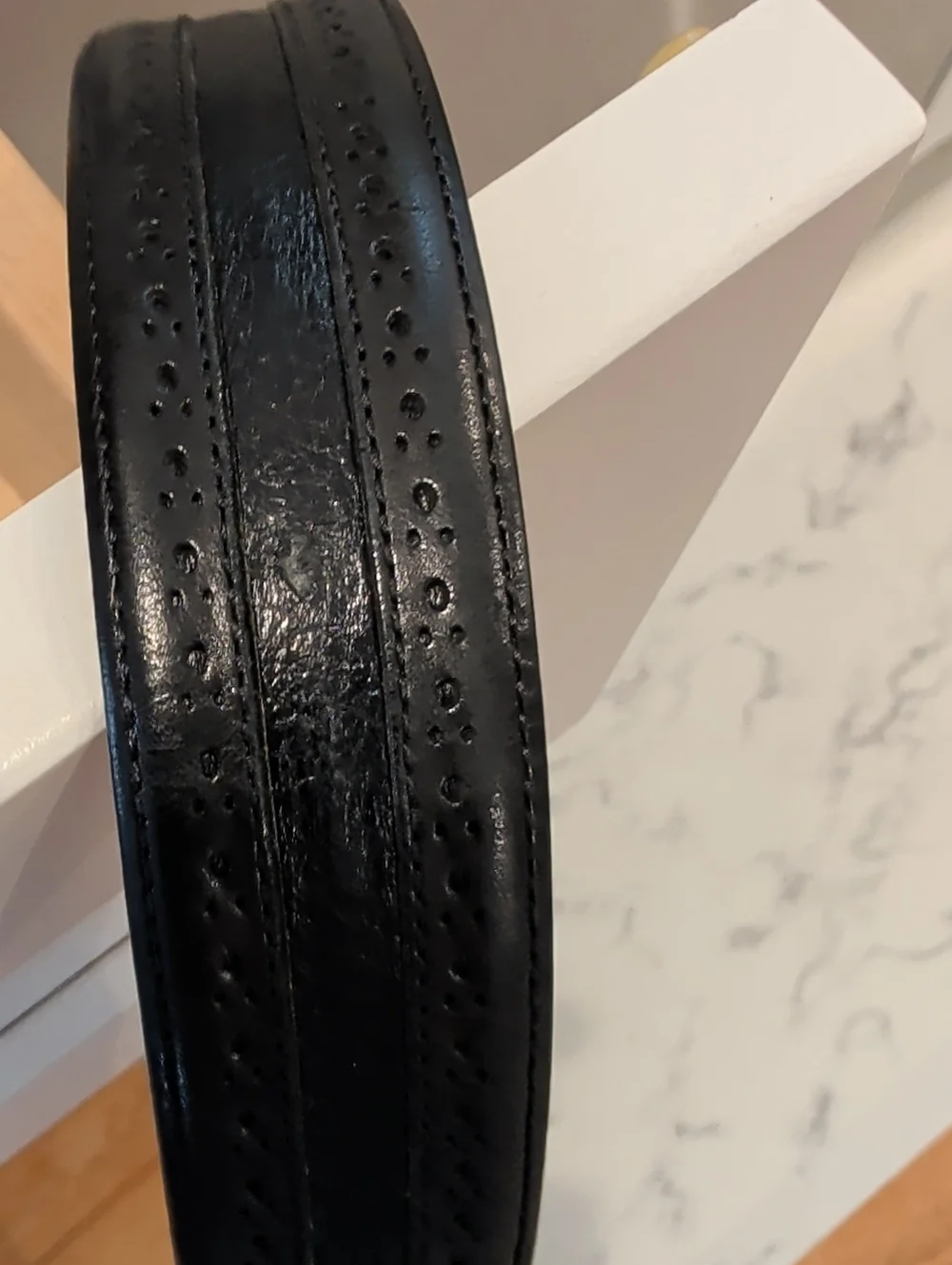 Handmade Black Leather Men's Belt with Silver Buckle